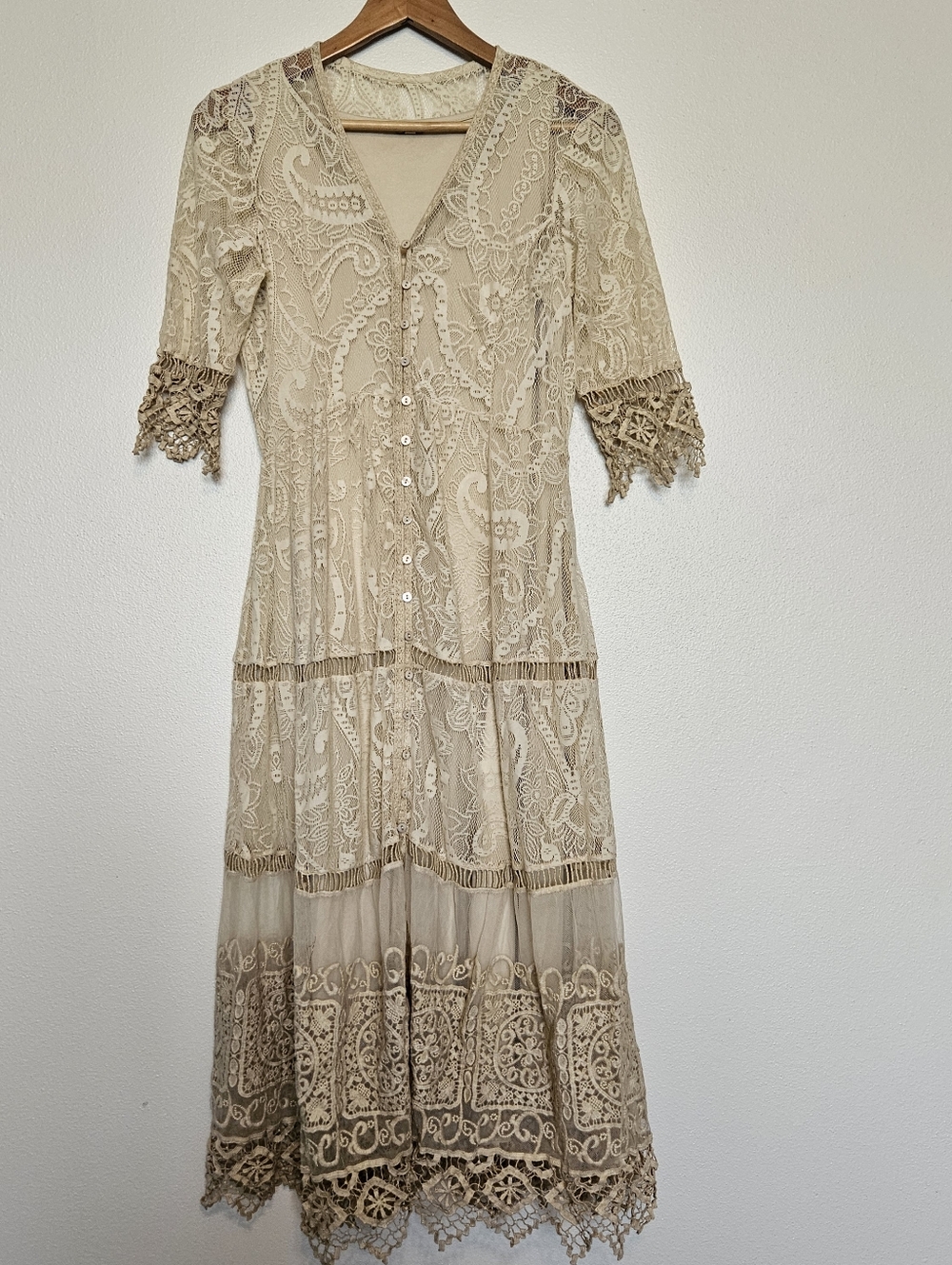 Bohemian Maxi Dress Lace Crochet Medium Large M/L